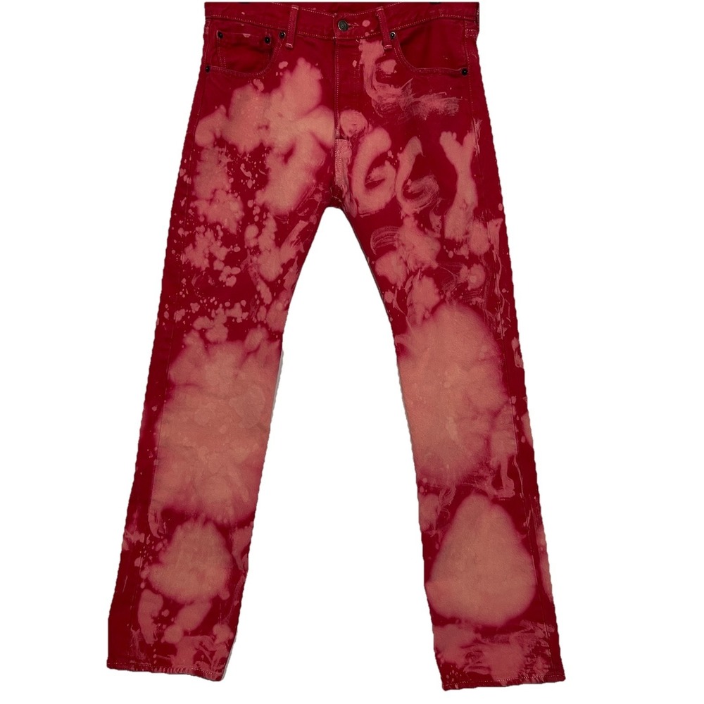 Levis 501 Custom Tie Dye Button Fly Jeans Pink Salmon Red Wash Pants Men 32x32